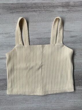 American Eagle Yellow Ribbed Square-Neck Crop Tank Top size small
